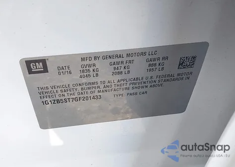 2016 Chevrolet Malibu Ls from USA, damaged, VIN 1G1ZB5ST7GF201433